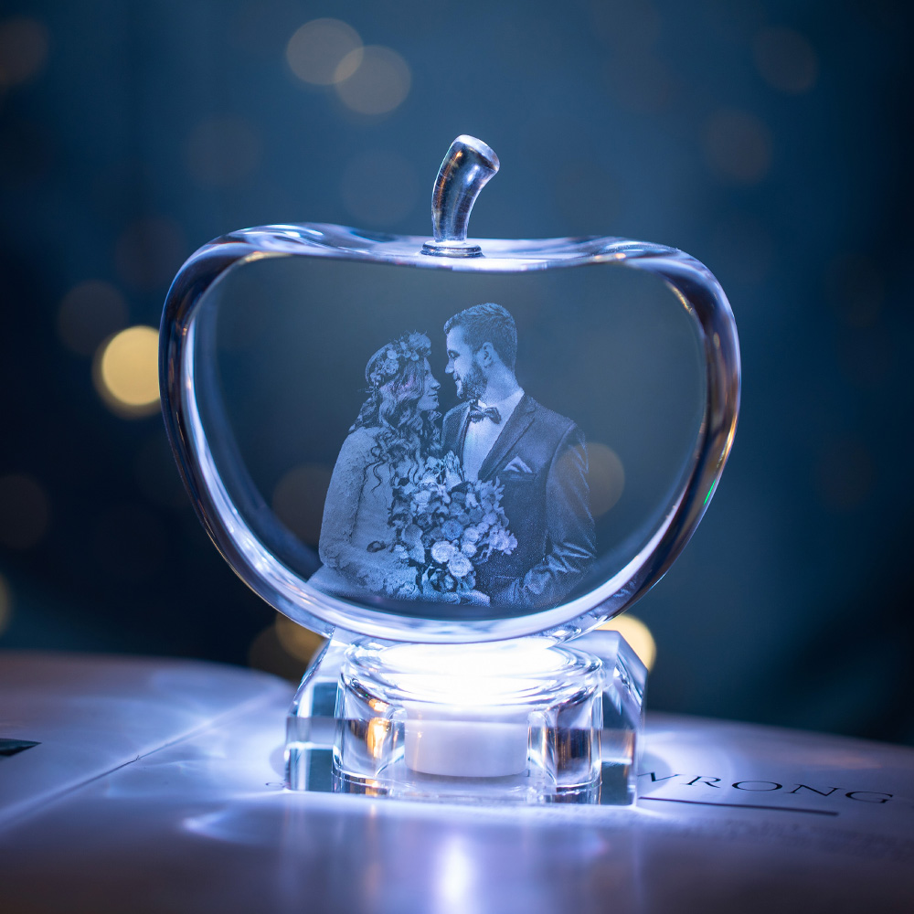 Personalized Gift for Her, Unique Home Decor, Custom Laser Etched Glass, Anniversary, Wedding 3D | Photo Crystal Apple Personalized Gift for Her, Unique Home Decor, Custom Laser Etched Glass, Anniversary, Wedding 3D | Photo Crystal Apple