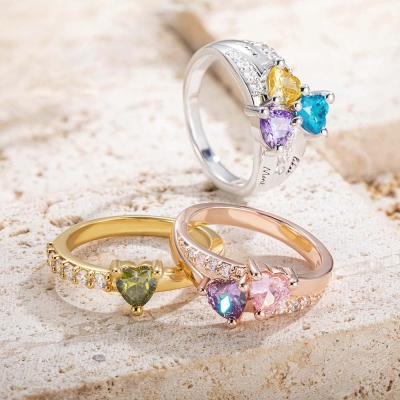 Custom 1-3 Heart Birthstone Name Ring, Personalized Family Ring, Birthday/Mother's Day Gift for Mom/Wife/Grandma/Family