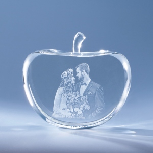 Personalized Gift for Her, Unique Home Decor, Custom Laser Etched Glass, Anniversary, Wedding 3D | Photo Crystal Apple
