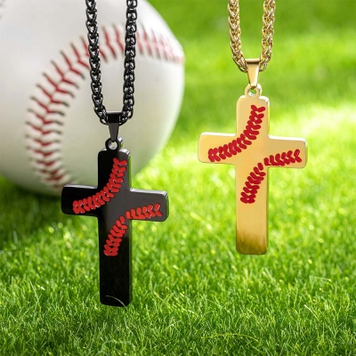 Personalized Baseball Bible Verse Necklace, Cross Pendant Necklace, Football/Baseball Necklace for Boy, Religious Jewelry, Gift for Baptism/First Communion