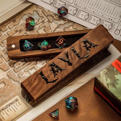 Doldols Custom Resin Text Wooden Dice Box, Dice Storage, Dice Holder, Dice Vault, DND Gifts,Gift for TTRPG Players