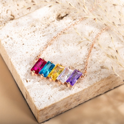 Custom Birthstone Necklace, Multi Rectangular Birthstones Necklace, Brass/Sterling Silver 925 Women's Jewelry, Gift for Mother/New Mom/Grandma/Family