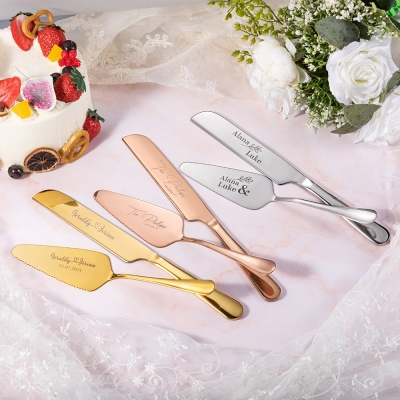 Personalized 2pcs Wedding Cake Cutting Set, Engraved Knife Server with Names and Date, Anniversary Bridal Party Gift for Couple