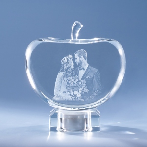 Personalized Gift for Her, Unique Home Decor, Custom Laser Etched Glass, Anniversary, Wedding 3D | Photo Crystal Apple