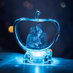 Personalized Gift for Her, Unique Home Decor, Custom Laser Etched Glass, Anniversary, Wedding 3D | Photo Crystal Apple