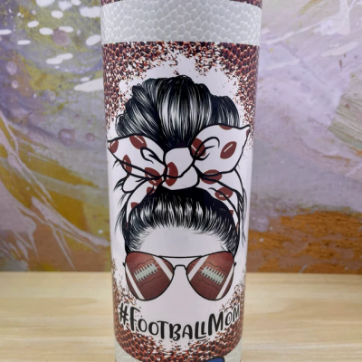 Football Mom 20OZ Skinny Tumbler, Bun Hair American Football Tumbler