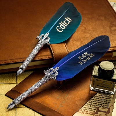 Custom Name DND Record Feather Pen with Gift Boxes, Calligraphy Pens with Black Ink, Feather Quill Pen, Feather Ballpoint Pen, DND Pen, Birthday Gifts