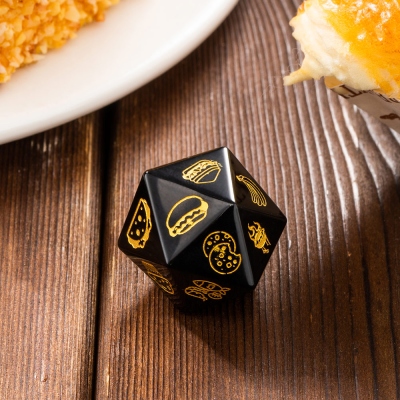 Roll for Food Meal Food Decision Dice, Date Night Game of Dice, Obsidian Dice for Allodoxaphobia, D20 Dice, What to Eat Dice, DND Gifts (1pcs)