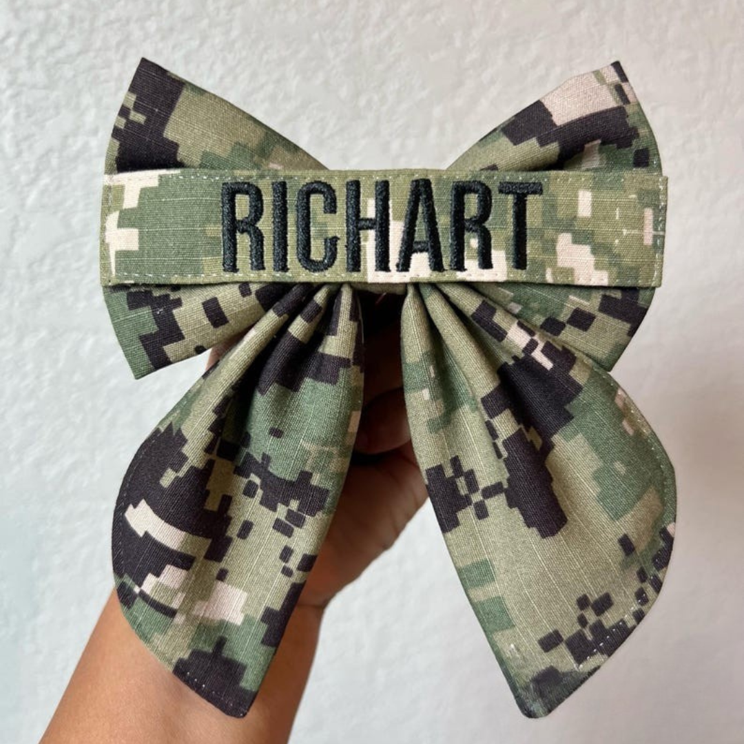 Name Tape Fable Bow, Military Bow, Hair Accessories, Marine Bow, Army, Baby Bow, OCP Bow, Handmade, Deployment Homecoming, Embroidery Bow