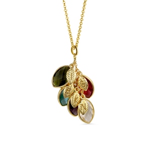 Personalized Family Birthstone Initial Necklace with Leaves