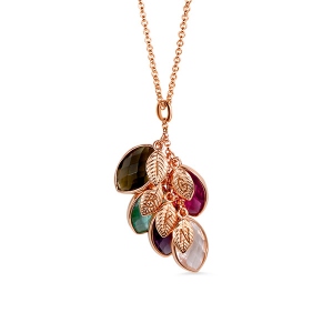 Personalized Family Birthstone Initial Necklace with Leaves