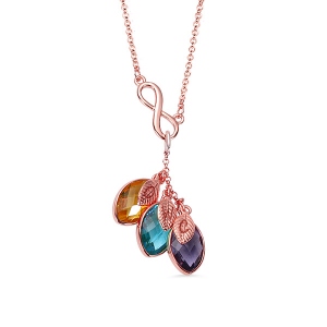 Personalized Family Birthstone Infinity Necklace with Initial Leaves