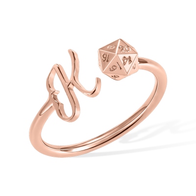 Custom Initial D20 Dice Pink Ring, Sliver Ring, 18K Gold Ring, Custom Name Ring, Dice Ring, DND Jewelry, Dice Jewelry, D20 Jewelry, Gift For Her