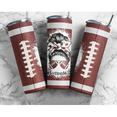 Football Mom 20OZ Skinny Tumbler, Bun Hair American Football Tumbler