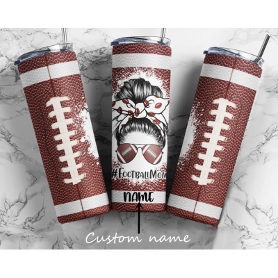 Football Mom 20OZ Skinny Tumbler, Bun Hair American Football Tumbler