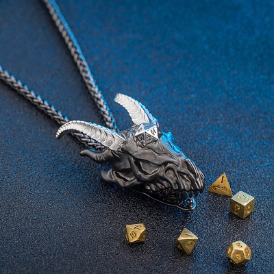 Dragon head Necklace and Mini Dice Set, Dragon Necklace, Dice Necklace, DND Necklace, Dice Holder Necklace, DND Gifts