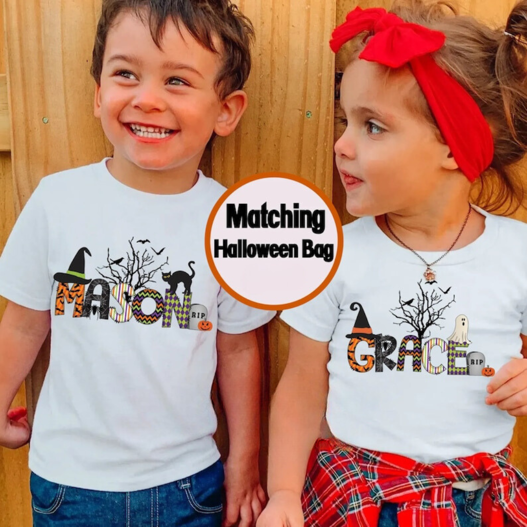 Personalized Kids Halloween Shirt-Personalized Halloween Tote Bag-Halloween Name Shirt-Kids Halloween Shirt-Halloween Toddler Tee-Bestseller