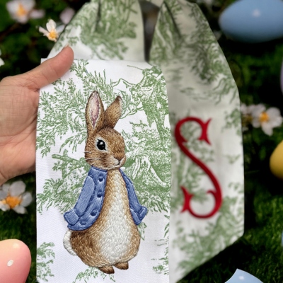 Personalized monogram Peter Rabbit Easter wreath belt