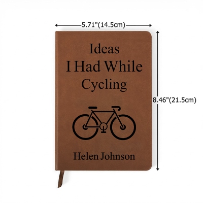 Personalized Cycling Ideas Notebook with Name, A5 Leather Biking Inspiration Journal, Birthday/Anniversary/Retirement Gift for Bike Lovers/Cyclists