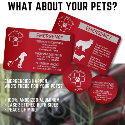 💥Card ID & Dog Tag💥Emergency Pets At Home Card ID - Aluminum Laser Etched