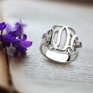 Monogram Birthstone Ring Sterling Silver 925