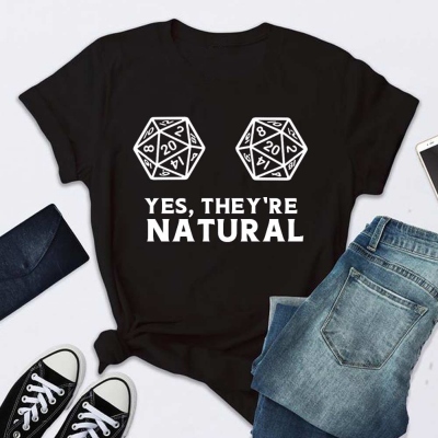 Yes, They're Natural Shirt Funny T-Shirt For DND Players, Funny DND T-Shirt for Her, Dice Shirt, D20 Shirt, Big Breasts Shirt, DND Gifts
