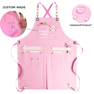 Personalized Name or Logo Women's Canvas Apron with Adjustable Straps and Large Pockets, Florist Nail Tech Water-Resistant Waitress Aprons, Gift for Her