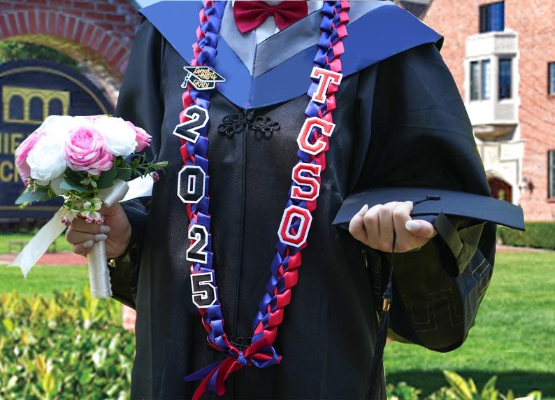 2025 Abitur Lei mit Namen, Geflochtenes Satinband personalisiert, Senior Night Geschenk Lei, Personalisierter Lei zum Abschluss