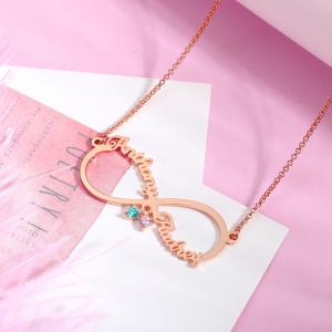 Personalized Infinity Name Necklace with Birthstone in Rose Gold