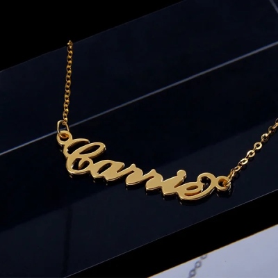 Personalized Carrie Solid Gold Name Necklace in 10K/14k/18K, Gifts for Women Wife Mom Girlfriend Daughter Friend