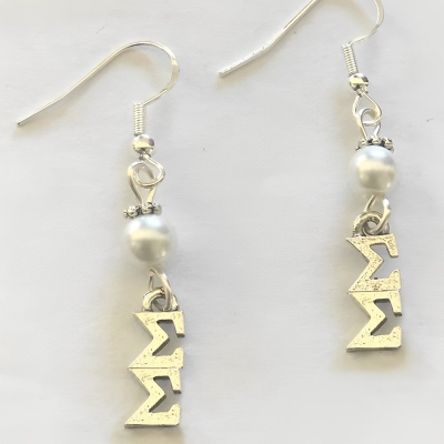 Lavaliere sorority Greek Pearl Earrings on Sterling Silver Earwires