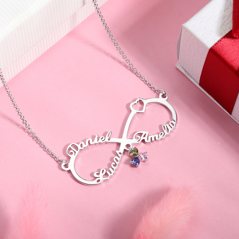 Colar com nome infinito personalizado com pedra de nascimento em prata