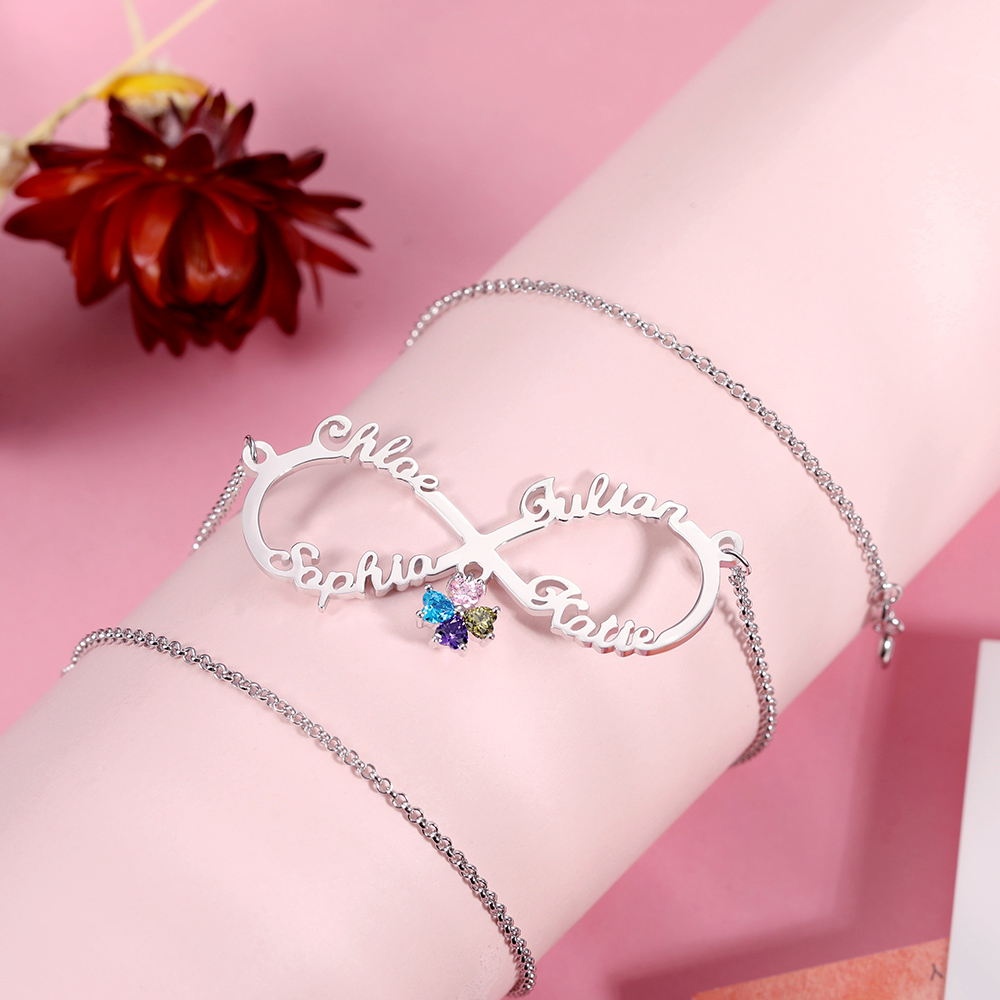 Colar com nome infinito personalizado com pedra de nascimento em prata