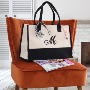 Beach Tote Bags for Women Personalize,  Initial Monogram Large Bag