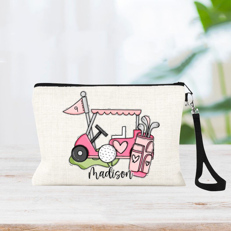 Girls Golf Personalized Bag, Golf Country Club Accessory Bag, Golf Cosmetic Bag, Custom Golf Team Wristlet, Golf Lover Gift, Zipper Pouch