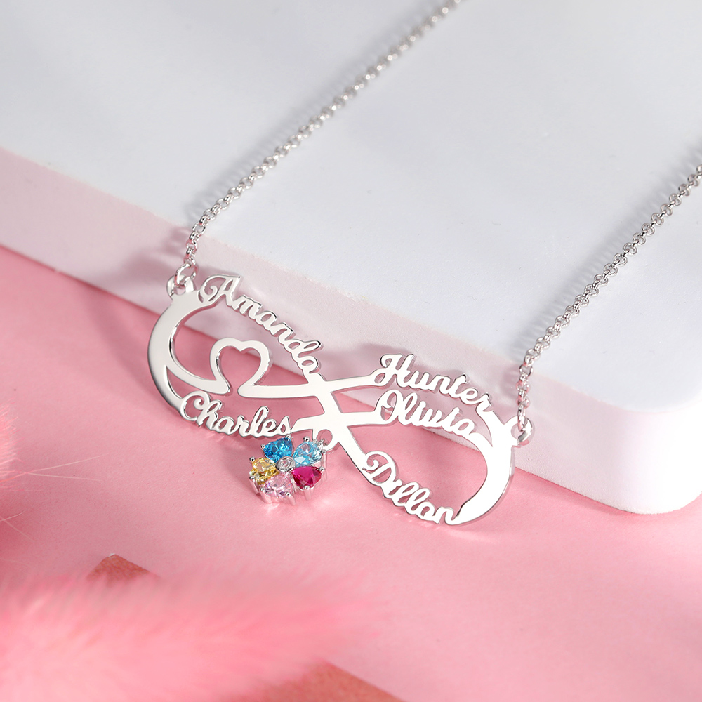 Colar com nome infinito personalizado com pedra de nascimento em prata