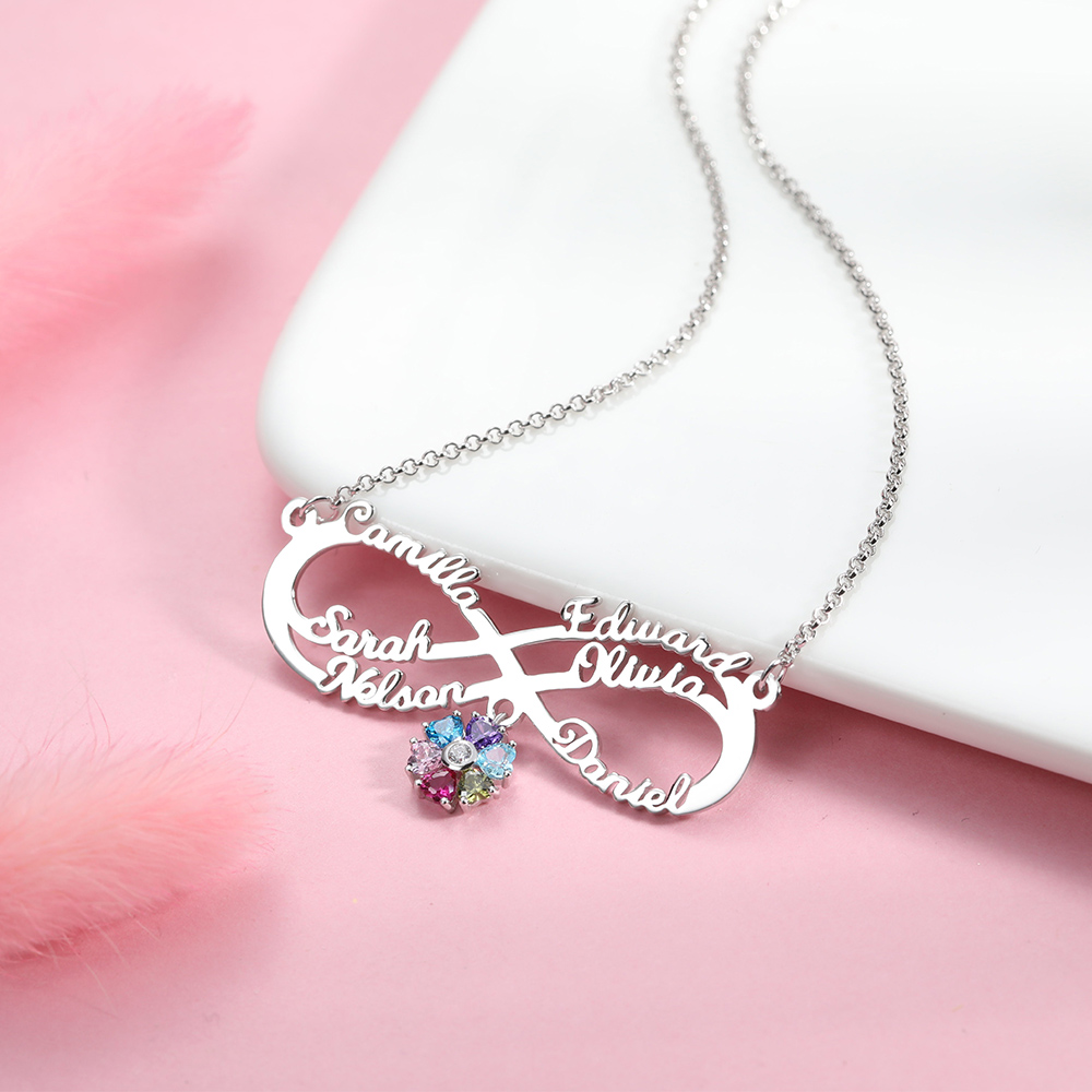 Colar com nome infinito personalizado com pedra de nascimento em prata