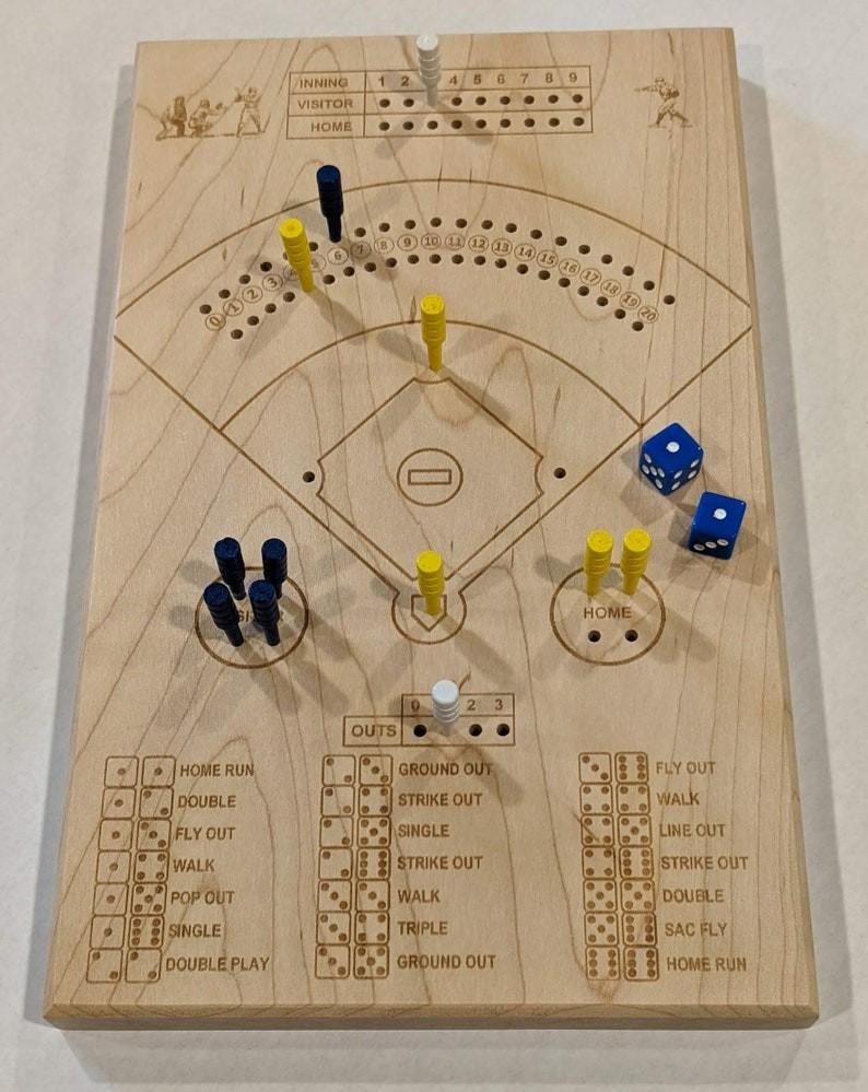 Custom Engraved Logo Baseball Board Game with Peg & Dice, Wood Batter up Baseball Tabletop Game, Camping/Family Fun Games Gift for Baseball Lovers