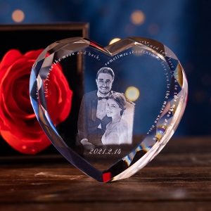 3D Photo Wave Line Heart Crystal Anniversary Gift For Her