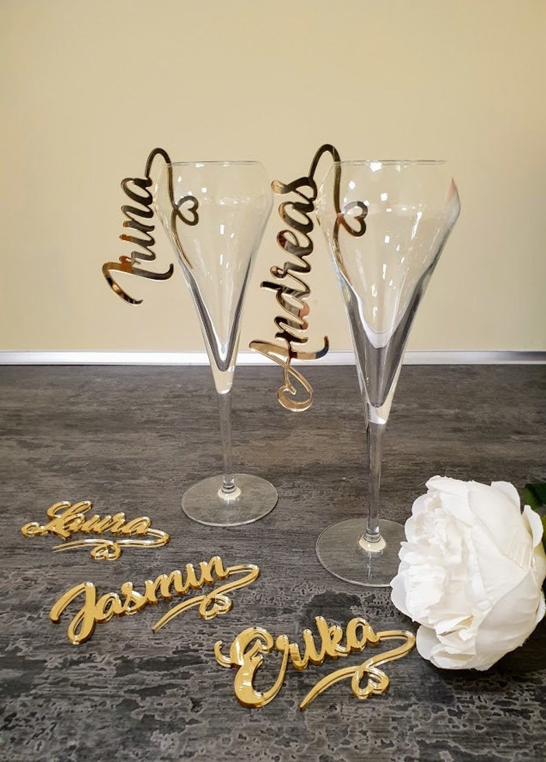 Personalisiertes Glasdekor, Personalisierter Wein charm, Hochzeit Wein Charms, Gold Wein Charms, Weinglas Charms, Hochzeits-Charme, Personalisiert, Laser cut Name