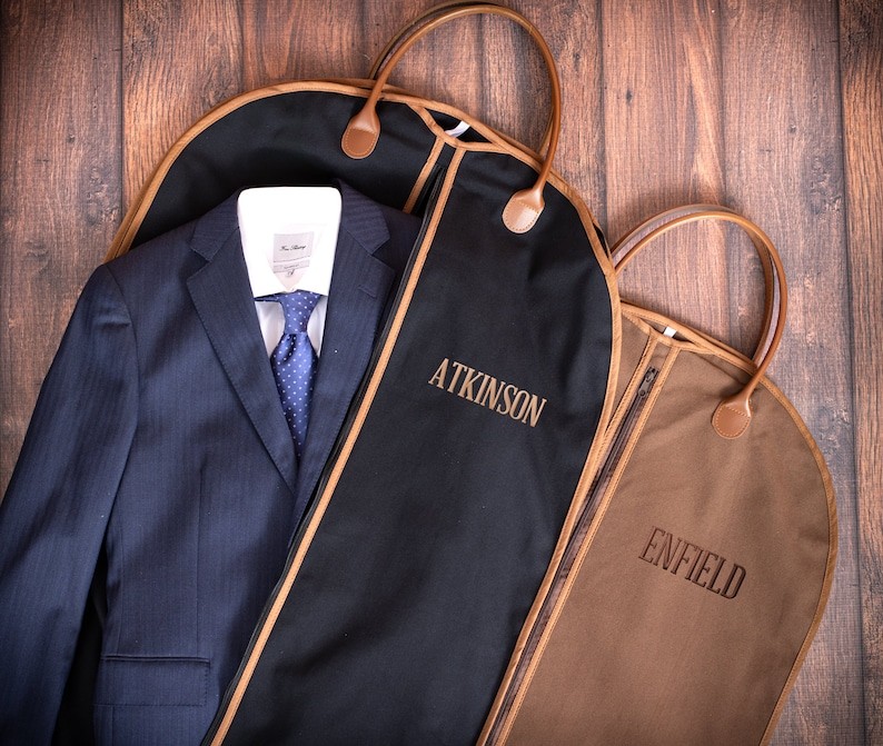 Bräutigam Geschenk, Anzugtasche mit Namen, Kleidertasche aus Leder, Geschenk für Bräutigam, Vater des Bräutigams, Anzugtasche aus Canvas, monogrammierte Anzugtasche