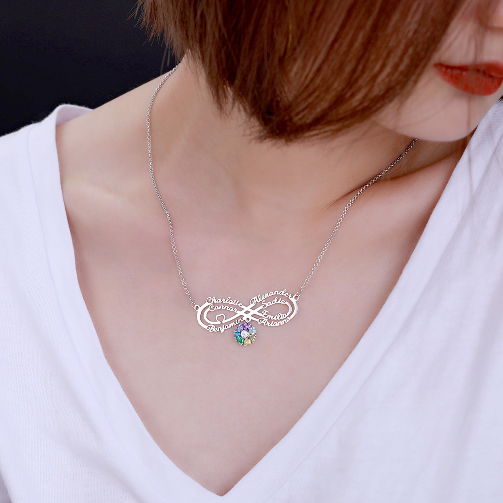 Colar com nome infinito personalizado com pedra de nascimento em prata