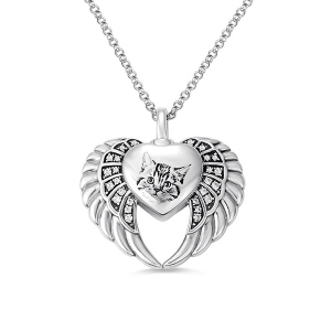 Collar personalizado de urna de corazón con ala de ángel en plata