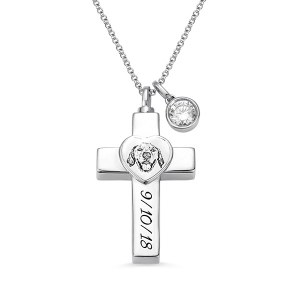 Collar de urna personalizada con foto de la cruz en plata
