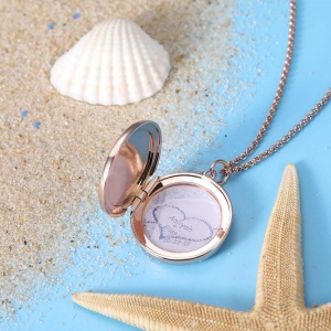Colar de medalhão redondo de praia e floresta personalizado em ouro rosa