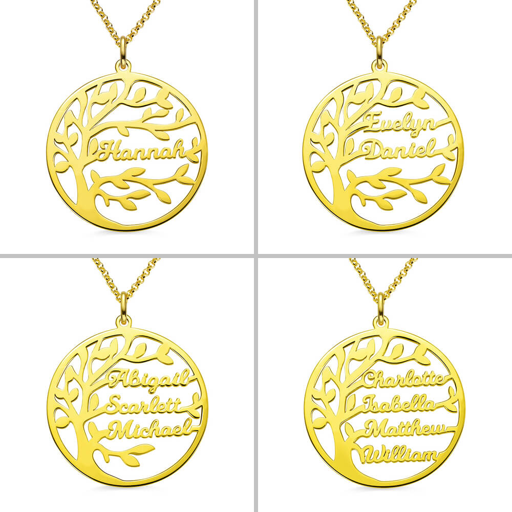 Colar Personalizado com Nome da Árvore Familiar em Ouro