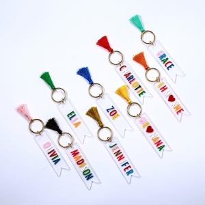 Customized Colorful Acrylic Named with Tassels Keychain
