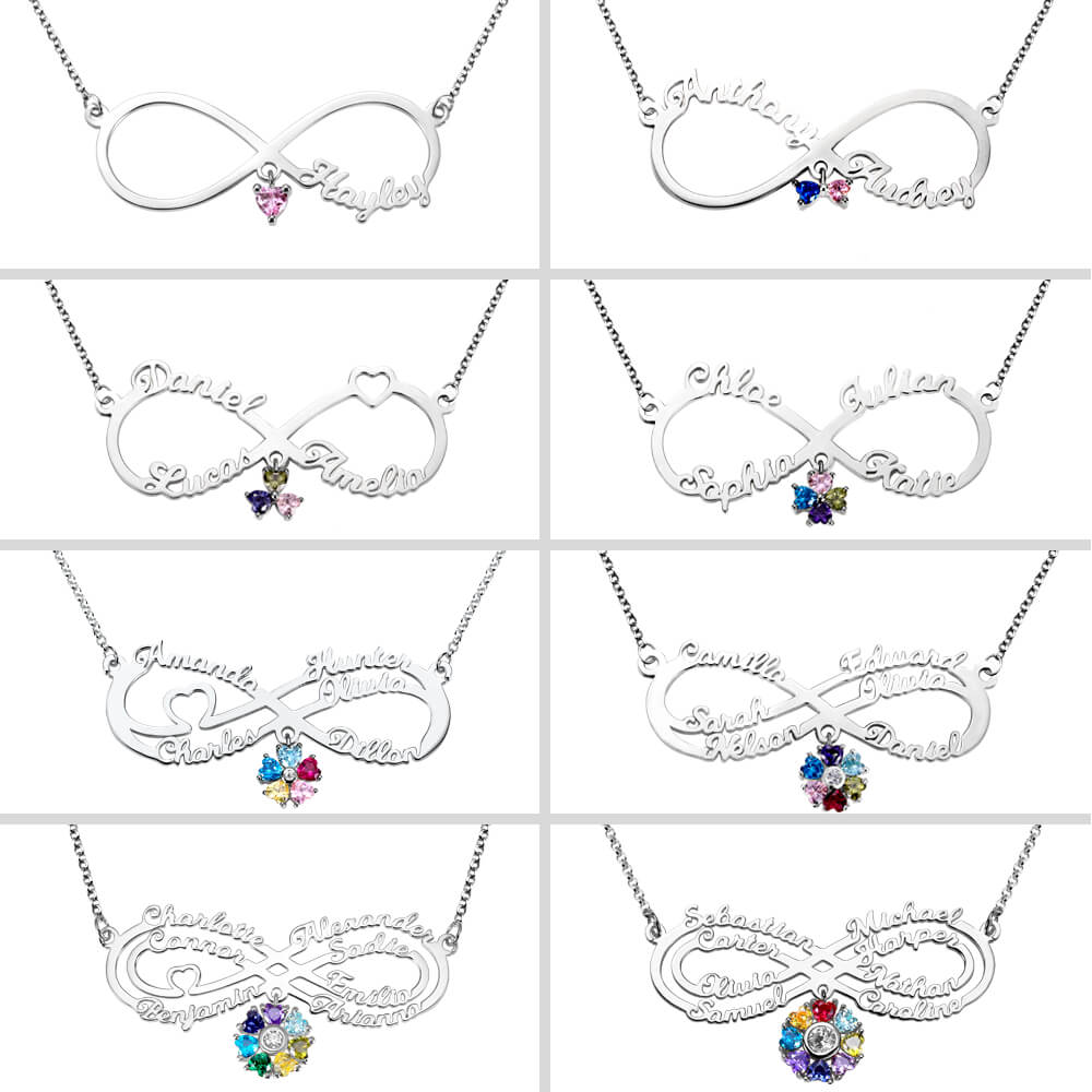 Colar com nome infinito personalizado com pedra de nascimento em prata