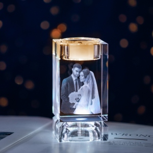 3D Crystal Candle Holder Memorial Photo Keepsake