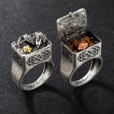 Dodols Custom Dragon Ring Box and Mini Dice Set, Dice Ring, DND Ring, Custom Ring, Dice Engagement Ring, DND Jewelry, Gifts for DND Lovers